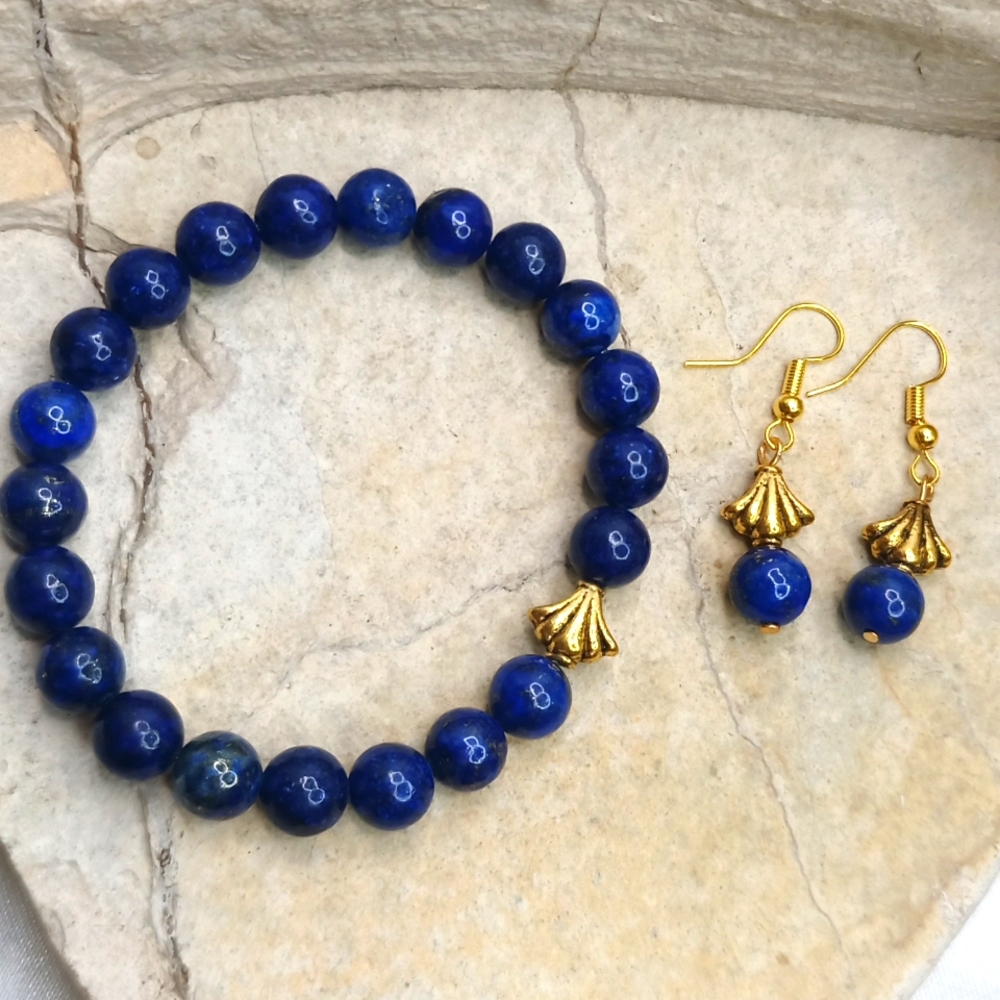 Lapis Lazuli bracelet and earrings set Adjustable